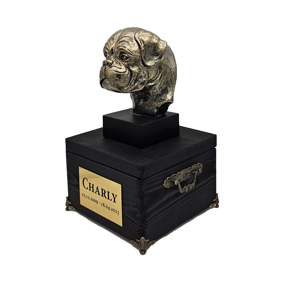 Hund Urne Boxer mit Statue und Gravur 02